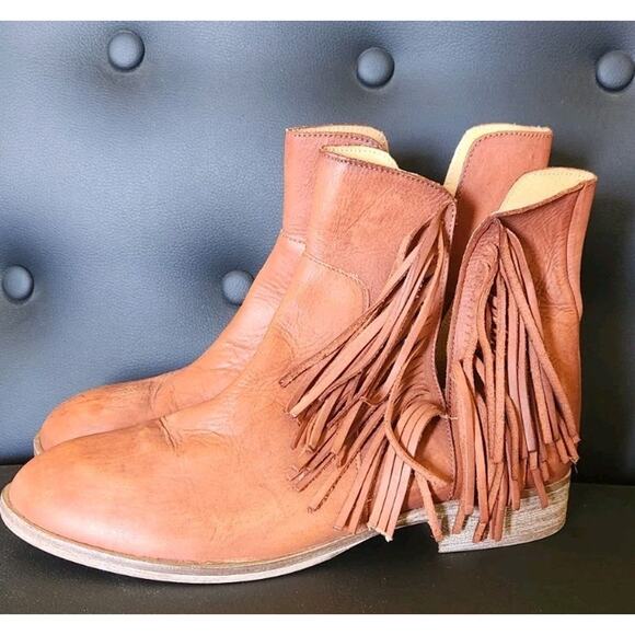 FREE PEOPLE MATISSE Women's Size 8M Fringed Flat Booties Cayenne Leather NEW - Picture 5 of 11